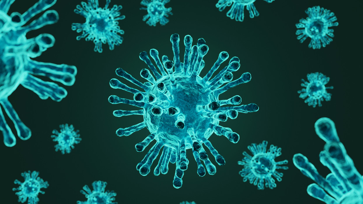 Dangerous virus under microscope, bacteria virus or germs microorganism cells