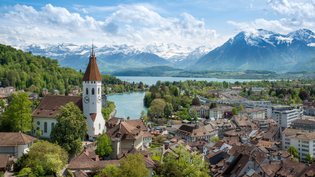 The historic city of Thun, in the canton of Bern in Switzerland