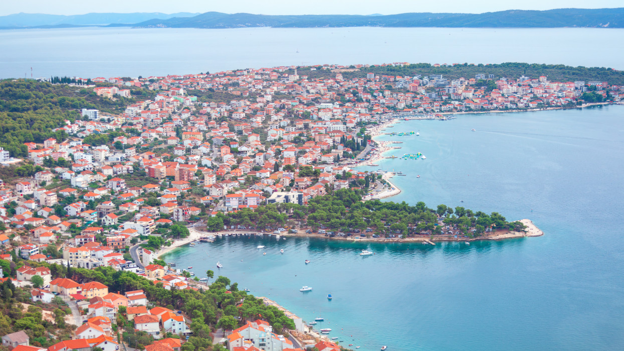 Aerial view of Adriatic Sea and Ciovo island in Croatia