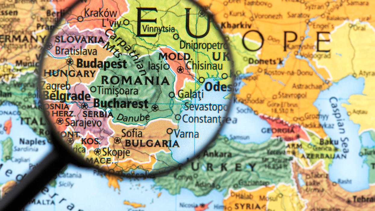 Map of Romania. Detail from the World Atlas. Selective Focus.