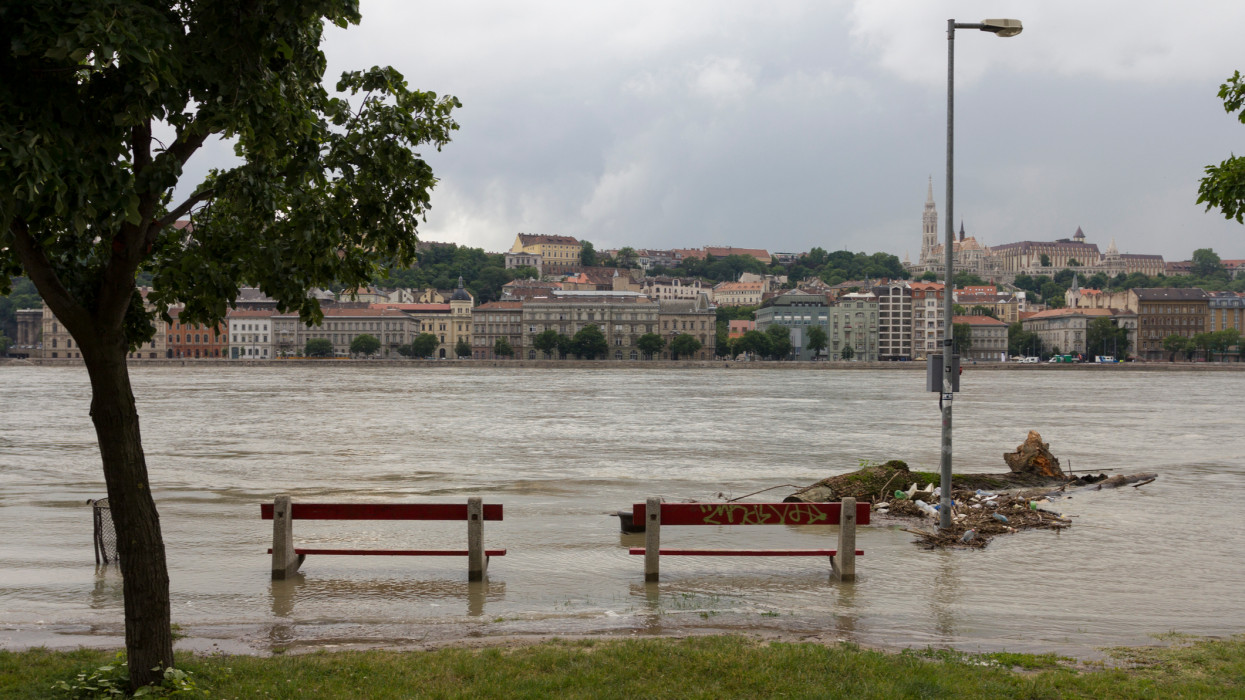 Budapest, Hungary - June 5, 2013: Flooding Danube in Budapest.