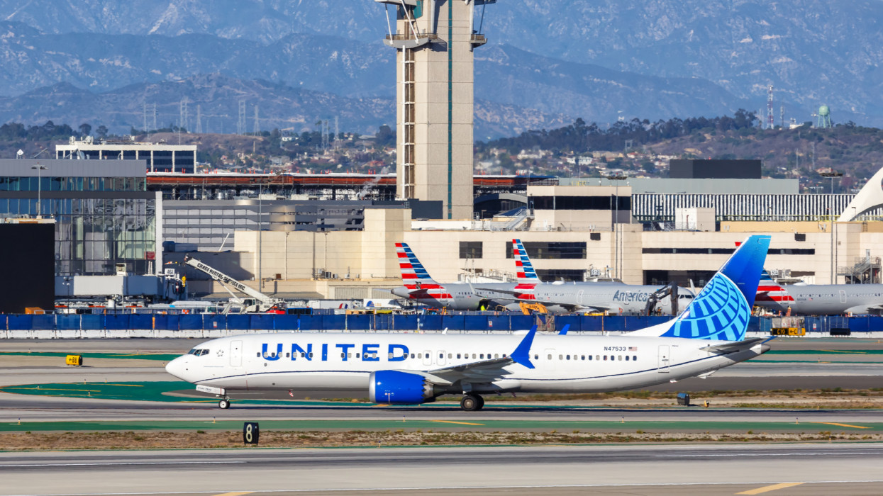Los Angeles, United States - November 3, 2022: United Boeing 737 MAX 9 airplane at Los Angeles airport (LAX) in the United States.