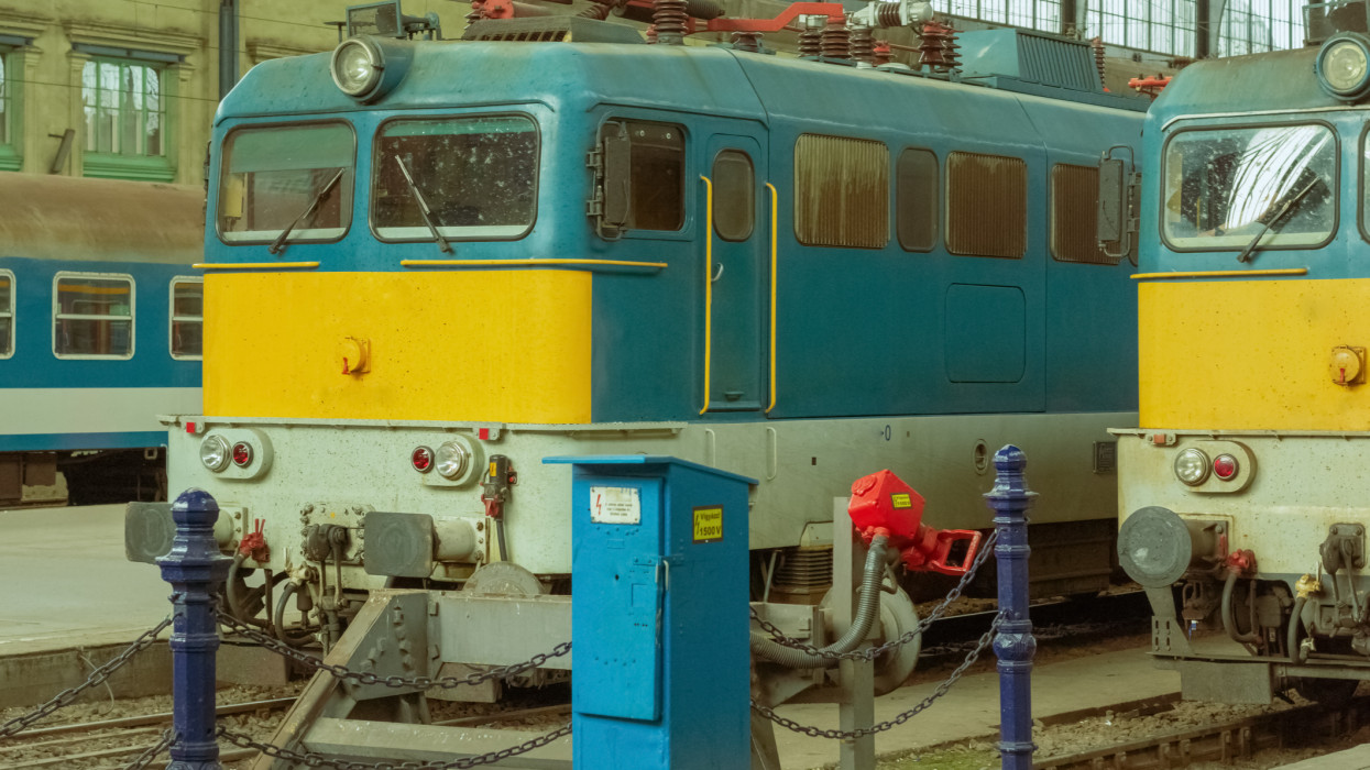 Colorful antique trains at budapest station