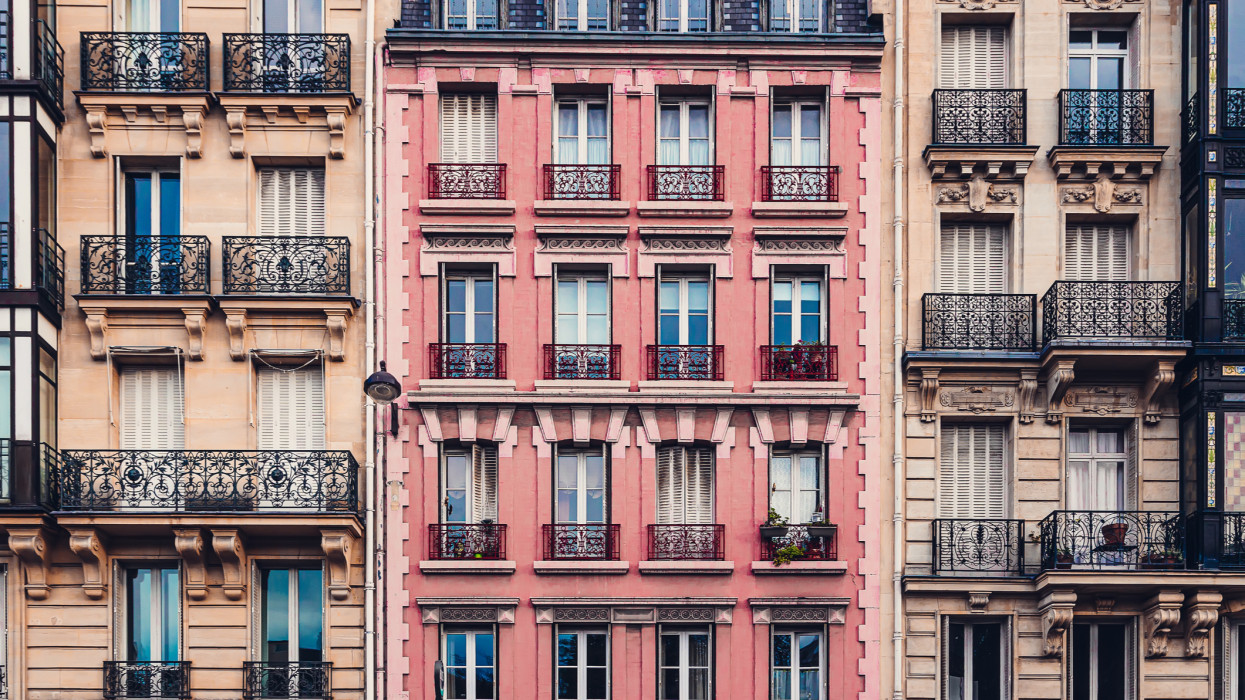 Residential 19th century style residential buildings in historic center of Paris, France