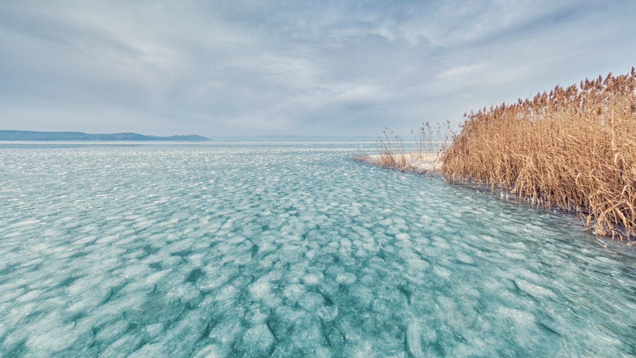 Frozen Balaton lake, Zamardi, Hungary