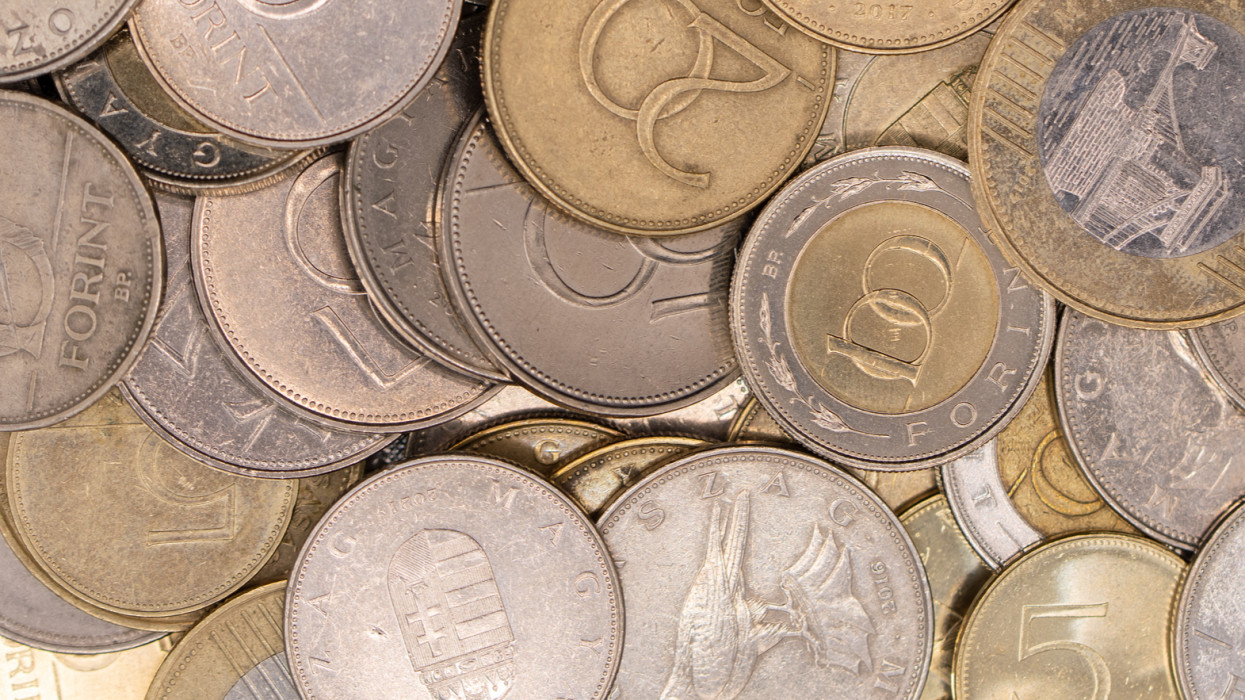 Close-up picture of Hungarian Forint Coins