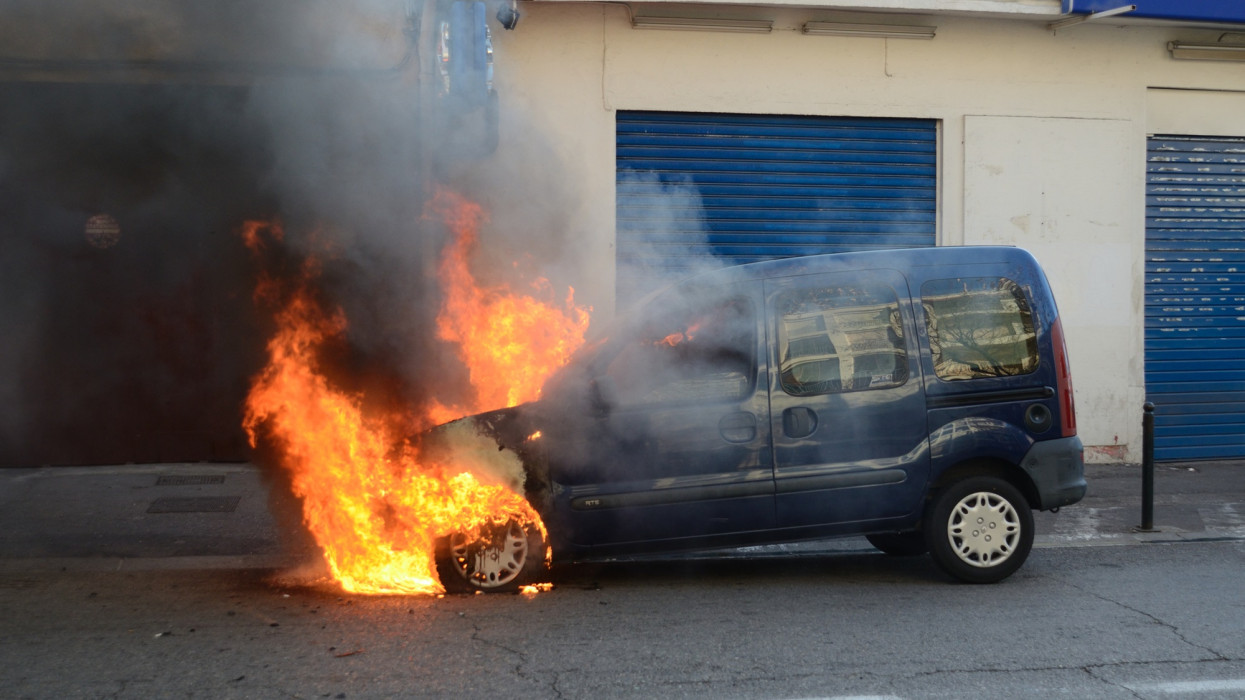 Kangoo Car on Fire or Burning Car Aix-en-Provence France