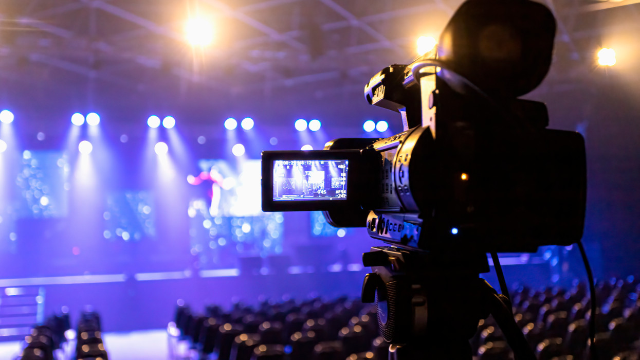 Professional HD video camera At the Studio is broadcast live