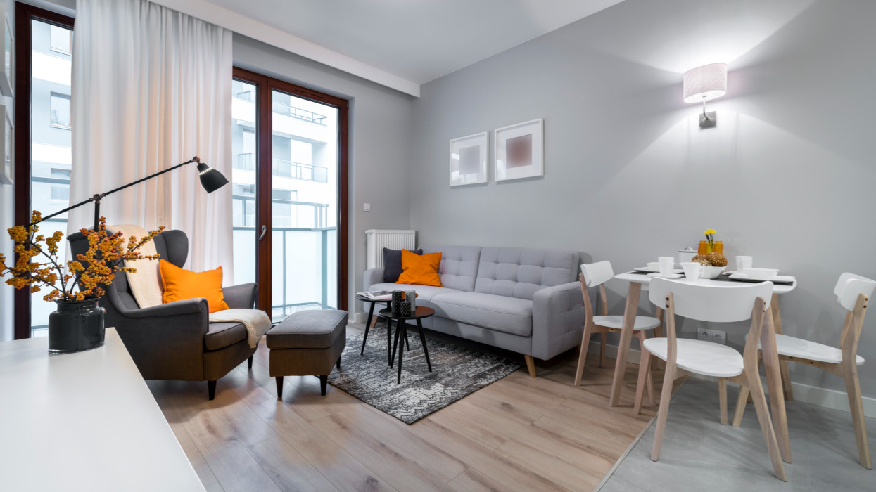 Modern stylish interior design - living room with armchair