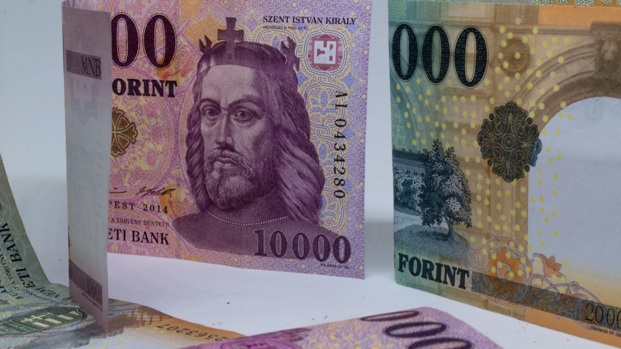 Hungarian forint banknotes on a table