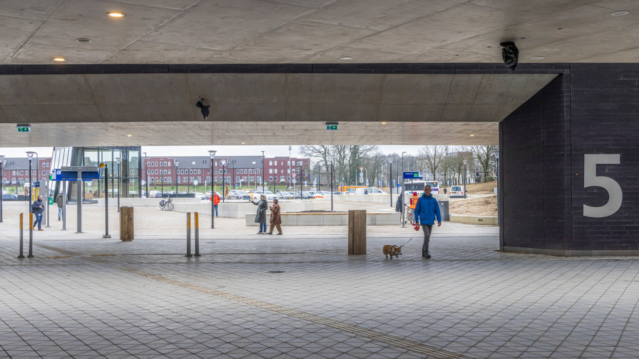 Ede, The Netherlands - March 1, 2024: Passage to railway platforms at new Ede-Wageningen Central Station in The Netherlands