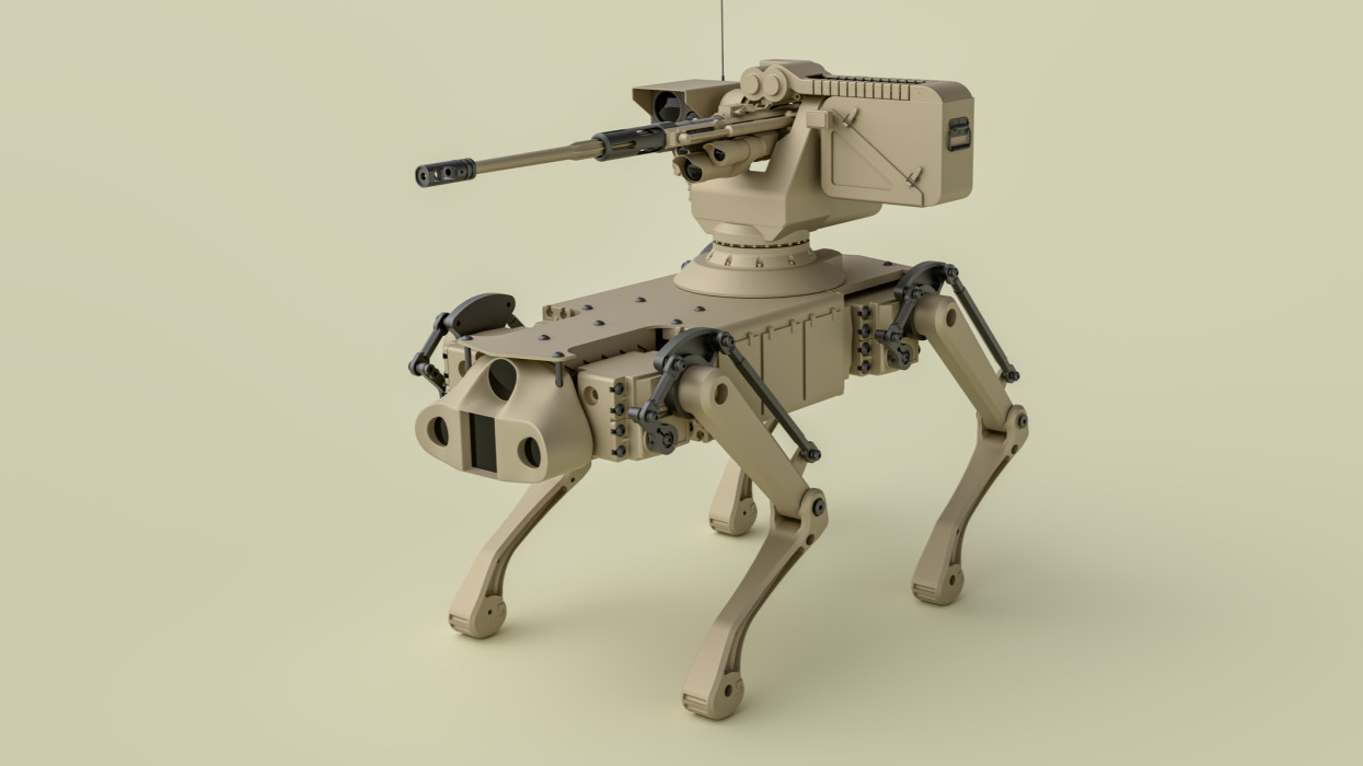 3D rendering army robot with gun
