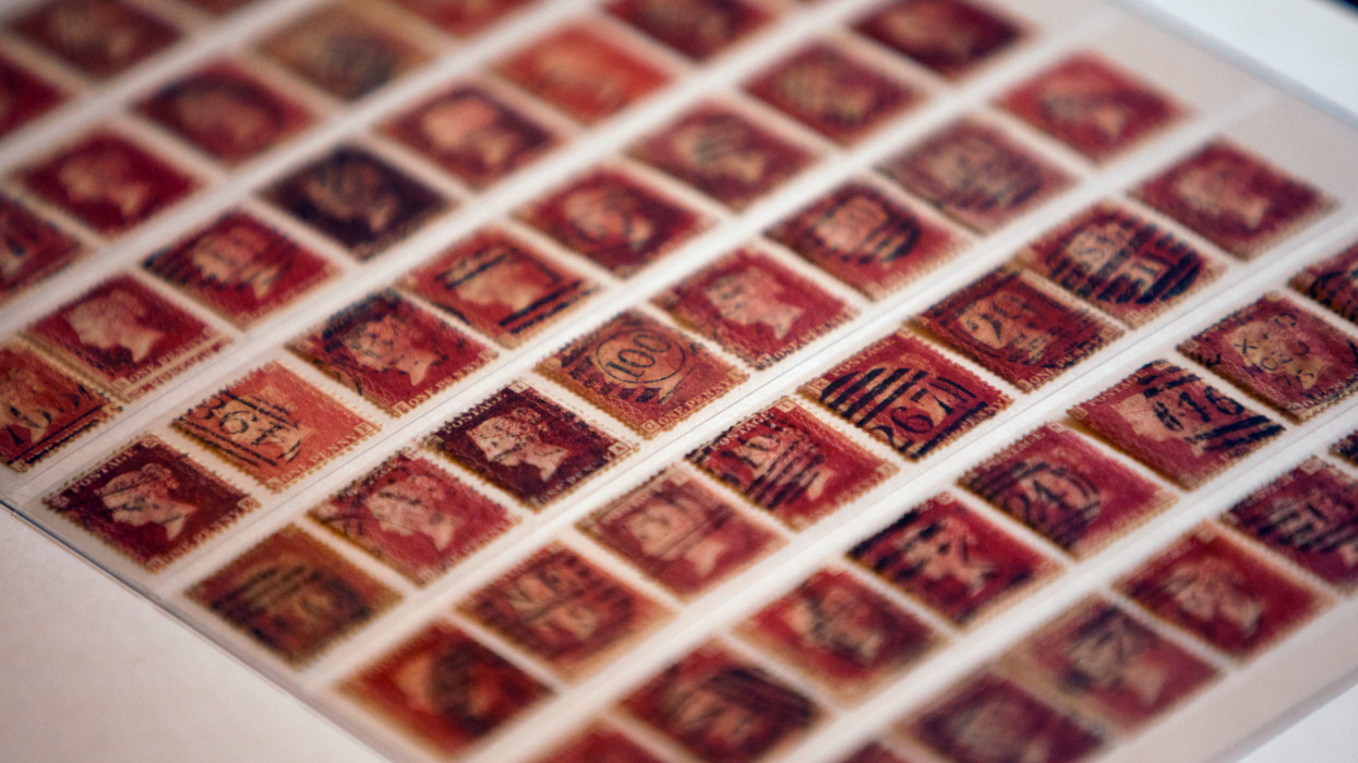 Collection of Penny Red Victorian British postage stamps.