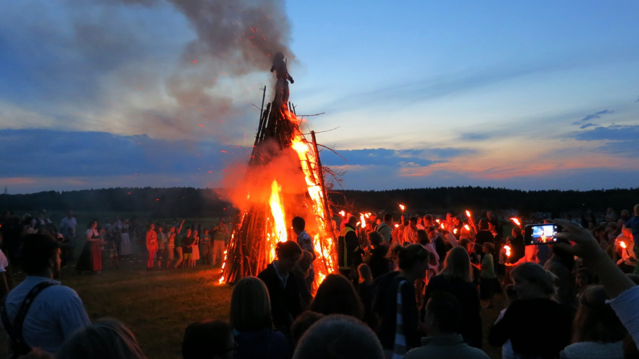 Baierbrunn, Germany - June 27, 2014: Germany-Bavaria. Customs and tradition. Johanis fire at Saint Johns Eve.....