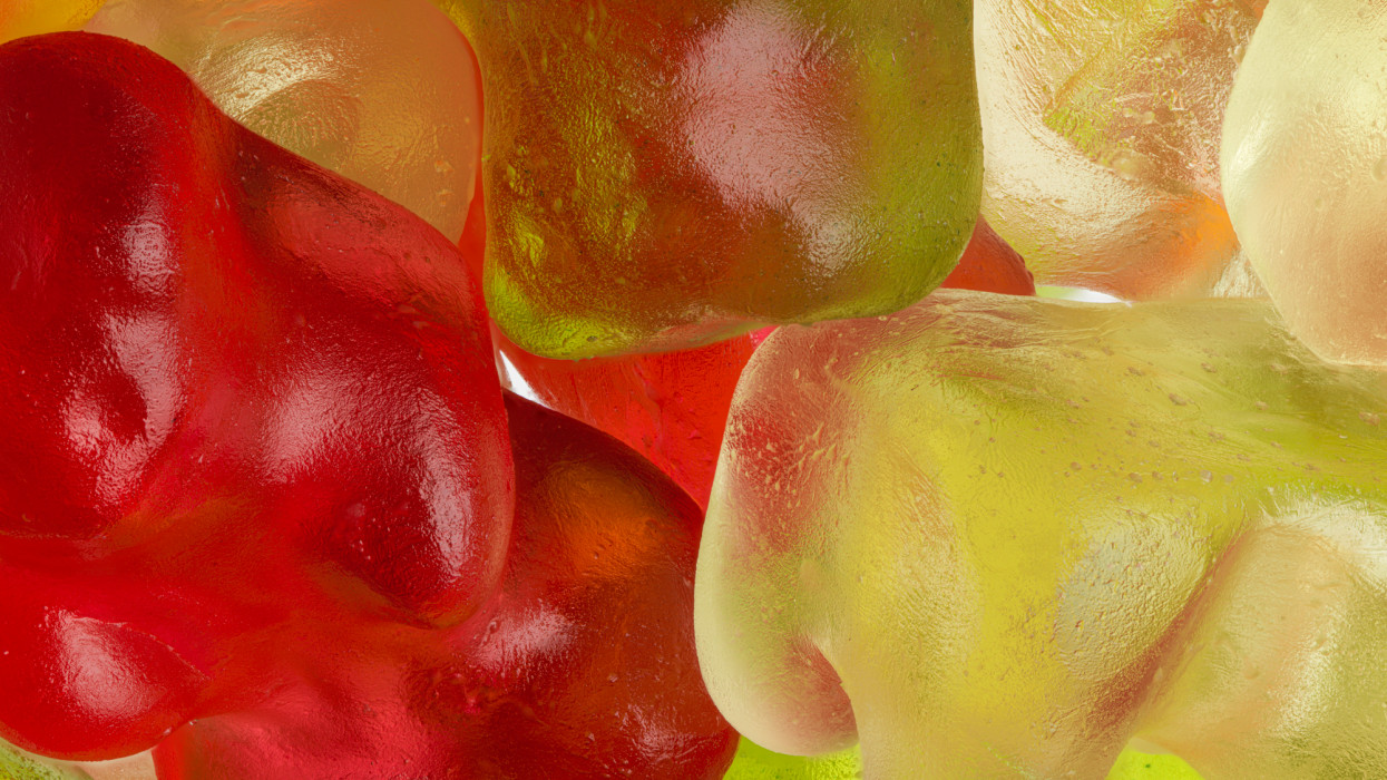Macro shot multicolored gummy bears
