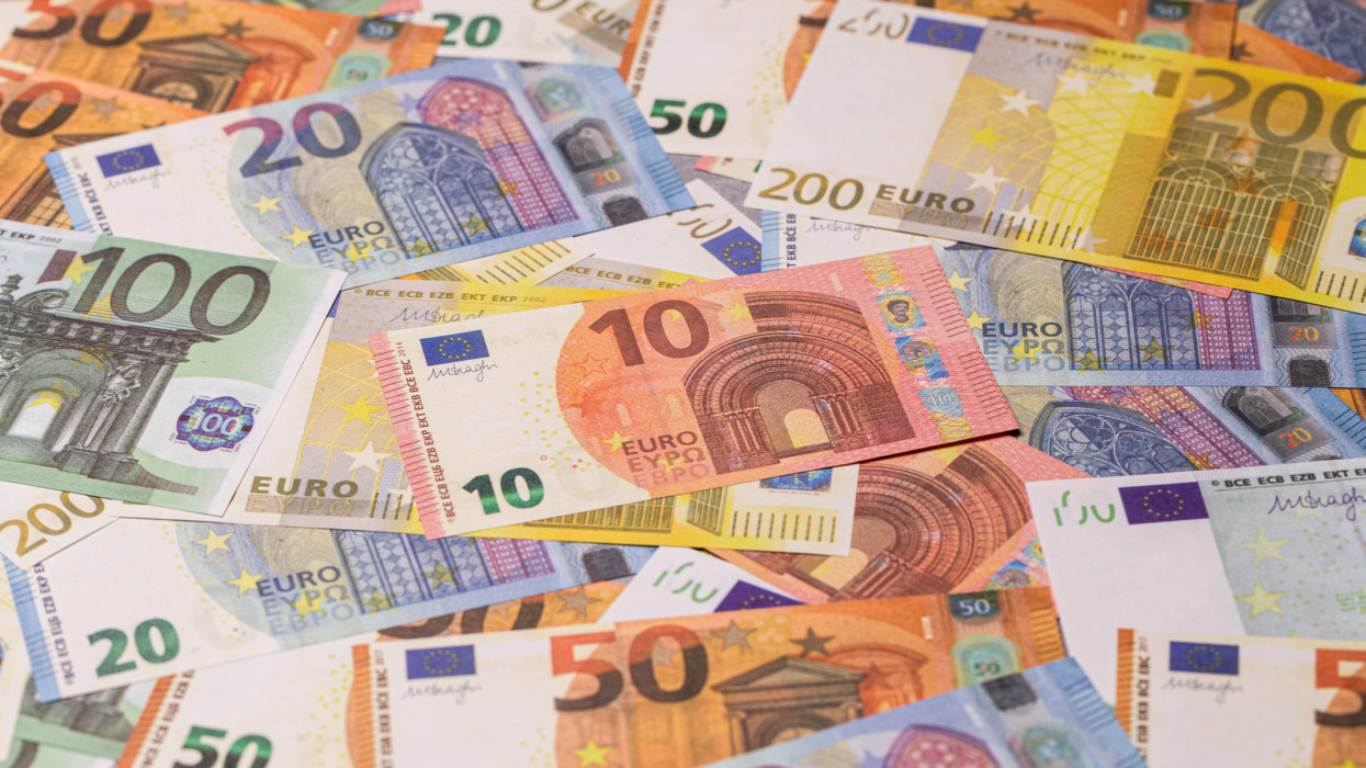 Close-up of European union currency.