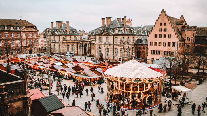 Image of a beautiful Christmas market in a square of the city of Strasbourg