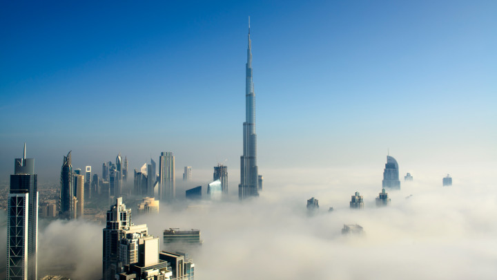 Foggy morning in Dubai downtown.