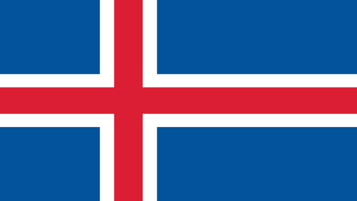The flag of Iceland followed the example of the other Scandinavian countries and consists of a blue background with a red cross, which is inserted into the traditional white Scandinavian cross. The blue color is supposed to represent the omnipresent Atlantic Ocean; the red, Icelands lava and volcanoes, and the white color refers to other natural landmarks of Iceland - glaciers and geysers. The Red Cross also points to historical ties with Denmark, which dominated Iceland from the 14th century. Iceland adopted the flag in 1918 when it gained the status of an autonomous territory from Denmark. However, the flag did not become the official national flag until 1944 when Iceland became fully independent.
